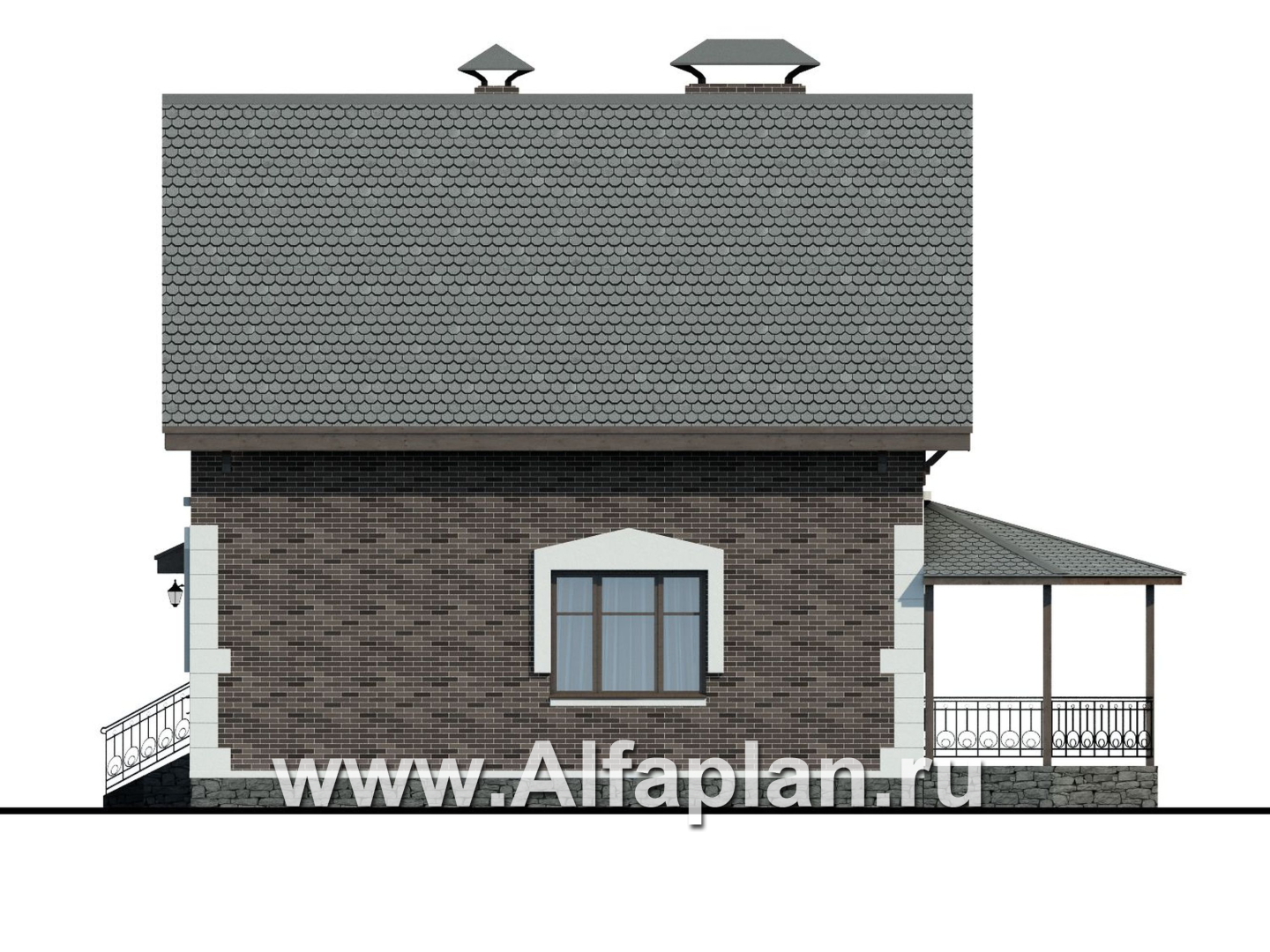 Проект дома с мансардой из газобетона «Оптима», планировка 3 спальни, с террасой - фасад дома