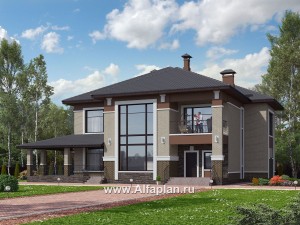 Превью проекта ««Тибр» — проект двухэтажного дома, вилла с двусветной гостиной и с террасой, в стиле модерн»