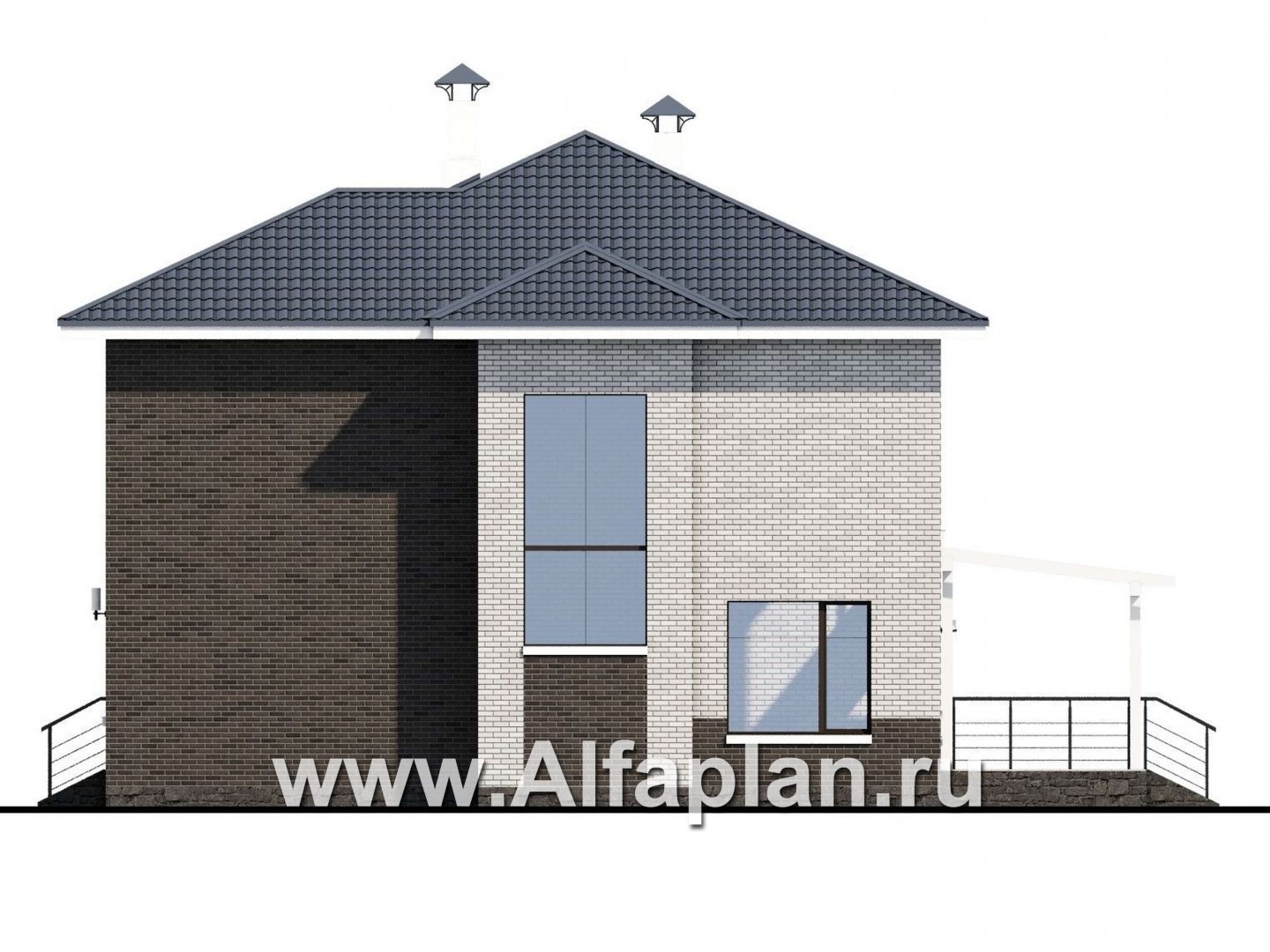 «Вязьма» - проект двухэтажного дома из газобетона, планировка с двусветной гостиной, с террасой - фасад дома