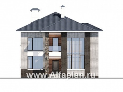 «Вязьма» - проект двухэтажного дома из газобетона, планировка с двусветной гостиной, с террасой - превью фасада дома