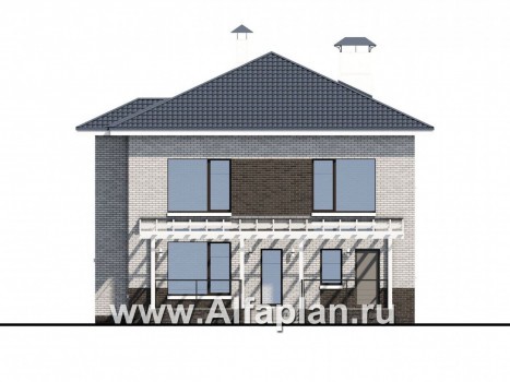 «Вязьма» - проект двухэтажного дома из газобетона, планировка с двусветной гостиной, с террасой - превью фасада дома