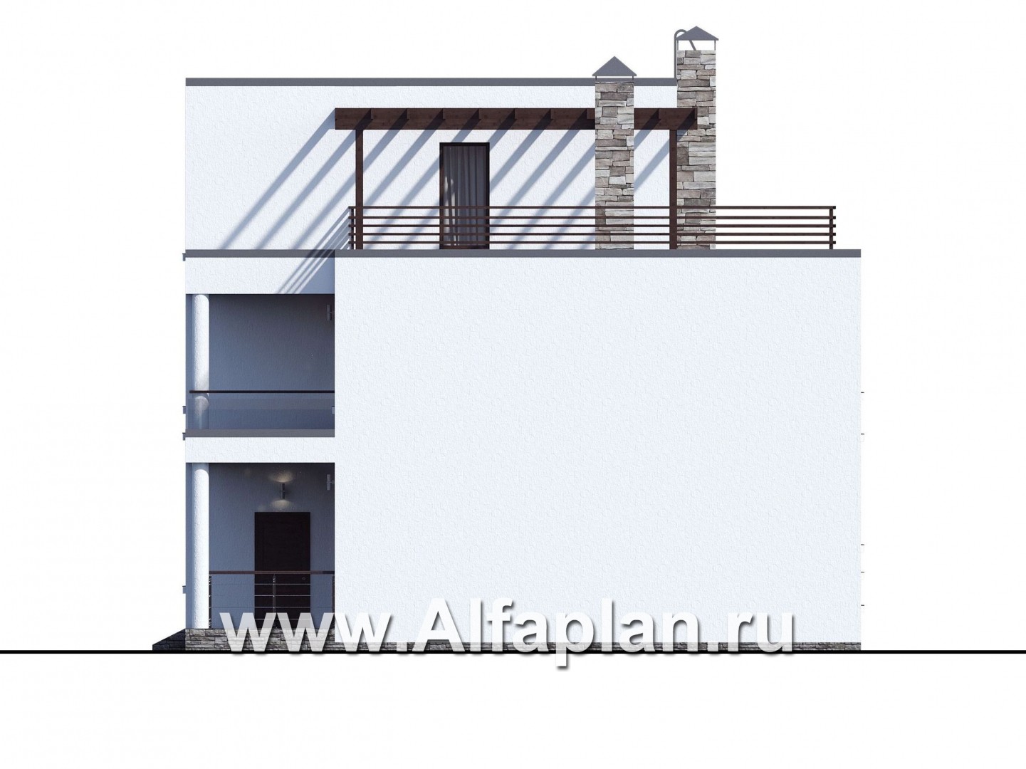 «Гоген» - проект двухэтажного дома из газобетона, с террасой, стиль баухаус, с сауной и биллиардной - фасад дома