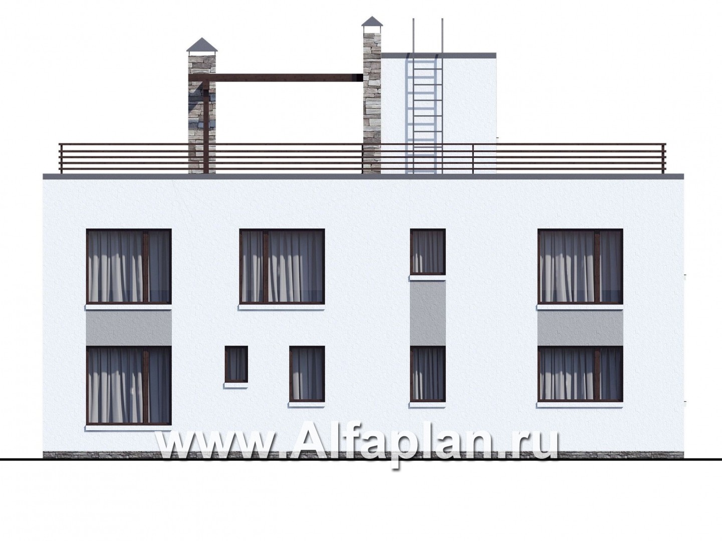 «Гоген» - проект двухэтажного дома из газобетона, с террасой, стиль баухаус, с сауной и биллиардной - фасад дома