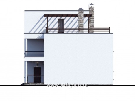 «Гоген» - проект двухэтажного дома из газобетона, с террасой, стиль баухаус, с сауной и биллиардной - превью фасада дома