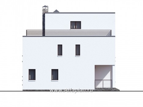 «Гоген» - проект двухэтажного дома из газобетона, с террасой, стиль баухаус, с сауной и биллиардной - превью фасада дома