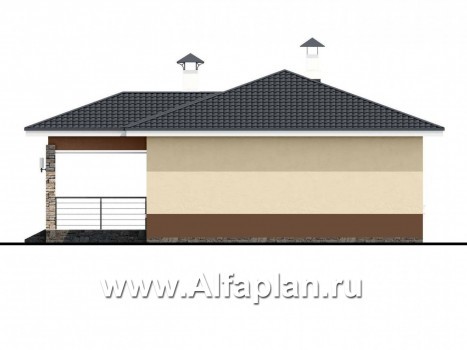 «Мелета» - проект одноэтажного дома из газобетона, 3 спальни, с террасой, в современном стиле - превью фасада дома