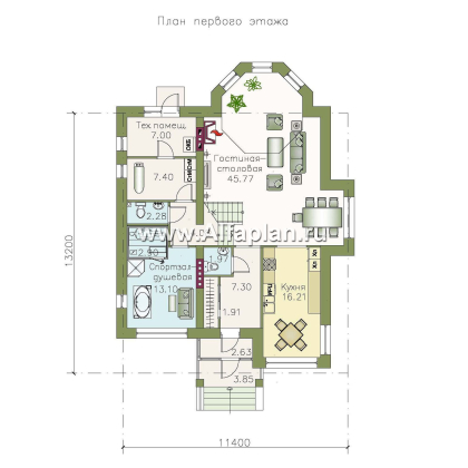 «Дженни Врен» - проект двухэтажного дома из кирпича с фото, планировка с  эркером и сауной, в русском стиле - превью план дома