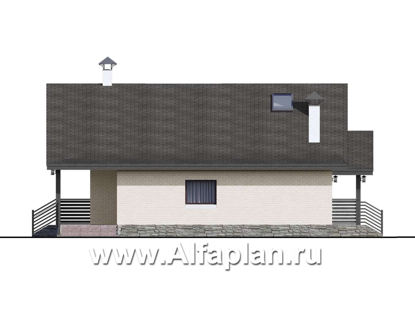 «Моризо» - проект дома с мансардой, планировка 2 спальни на 1 эт и вторая гостиная на 2 эт, шале с двускатной крышей - фасад дома