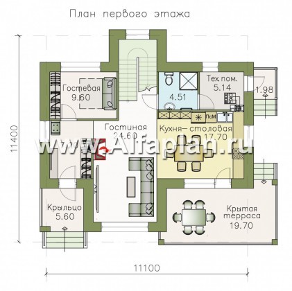 «Саар»- проект современного двухэтажного дома, с террасой, с гостевой на 1 этаже, в стиле Райта - превью план дома