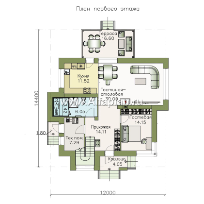 «Эндорфин» - проект двухэтажного дома, в современном стиле, планировка с сауной и с террасой - превью план дома