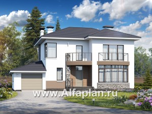 «Гедонист» -  проект двухэтажного дома с двусветной столовой, с террасой и балконом, гараж, в скандинавском стиле