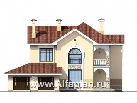 «Строганов» - проект двухэтажного дома, с гаражом на 2 авто, в классическом стиле - превью фасада дома