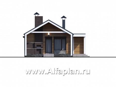 «Тета» -  проект одноэтажного дома в стиле барнхаус, с террасой и барбекю на террасе, 2 спальни - превью фасада дома