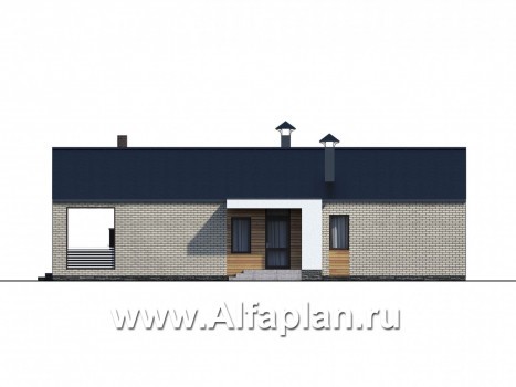 «Тета» -  проект одноэтажного дома в стиле барнхаус, с террасой и барбекю на террасе, 2 спальни - превью фасада дома