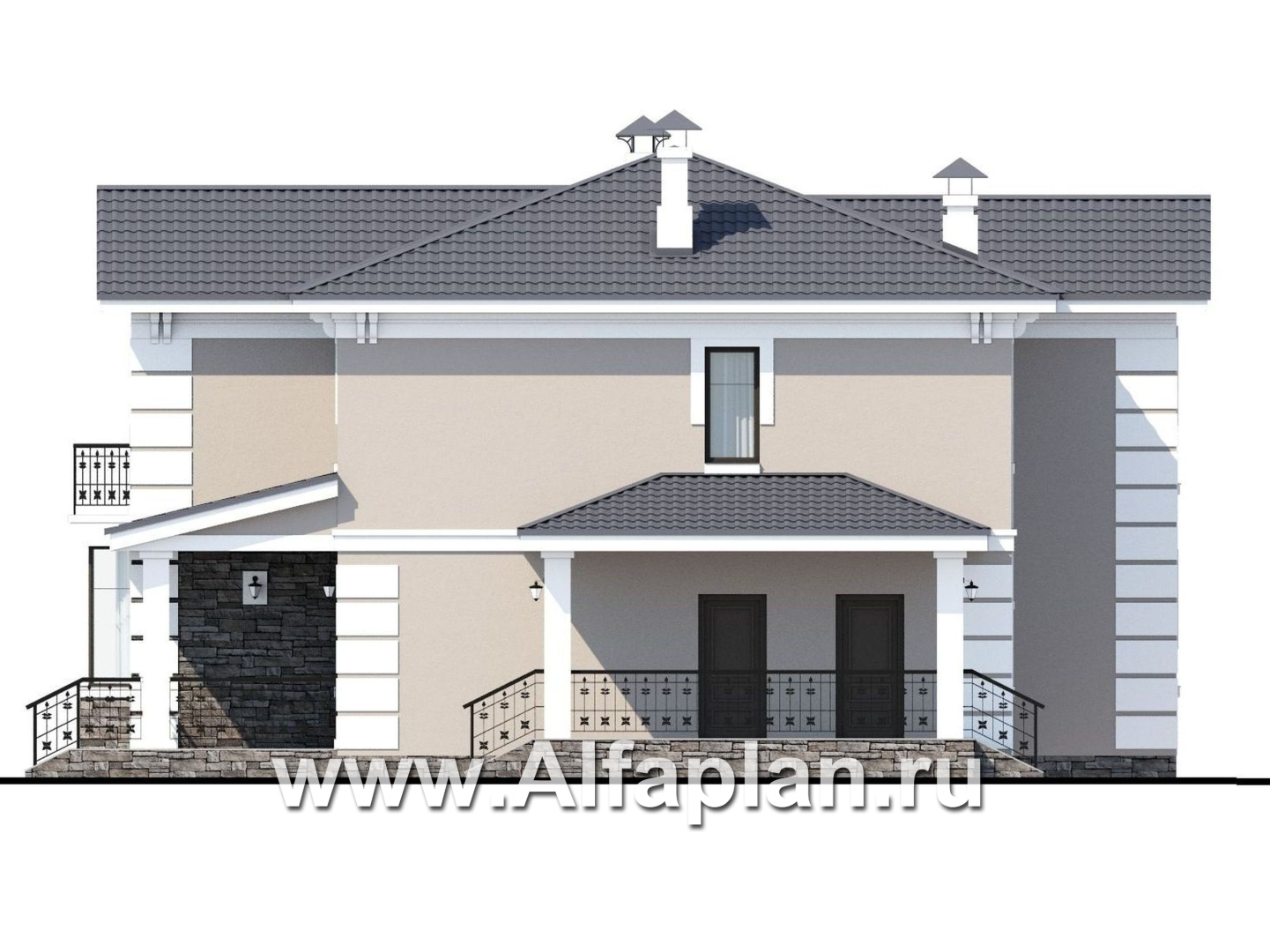 «Галатея» - проект двухэтажного дома с эркером и с террасой, в стиле эклектика - фасад дома